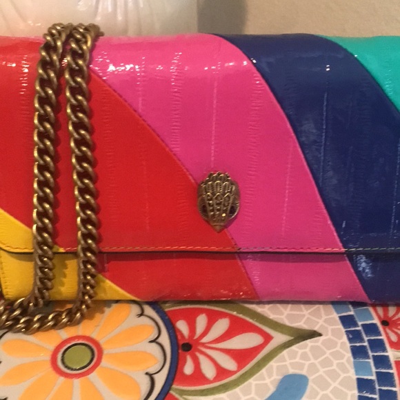 KURT GEIGER LONDON Kensington Multi Color Stripe Chain Wallet - Picture 6 of 13